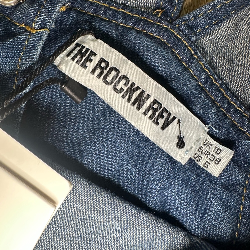 The Rock N Rev Maternity Distressed Denim Overalls NWT - Picture 2 of 6